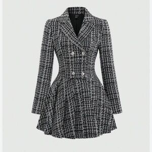 SHEIN Black and White Double-Breasted Tweed Dress. (Size L, US 8/10, EU 40/42)